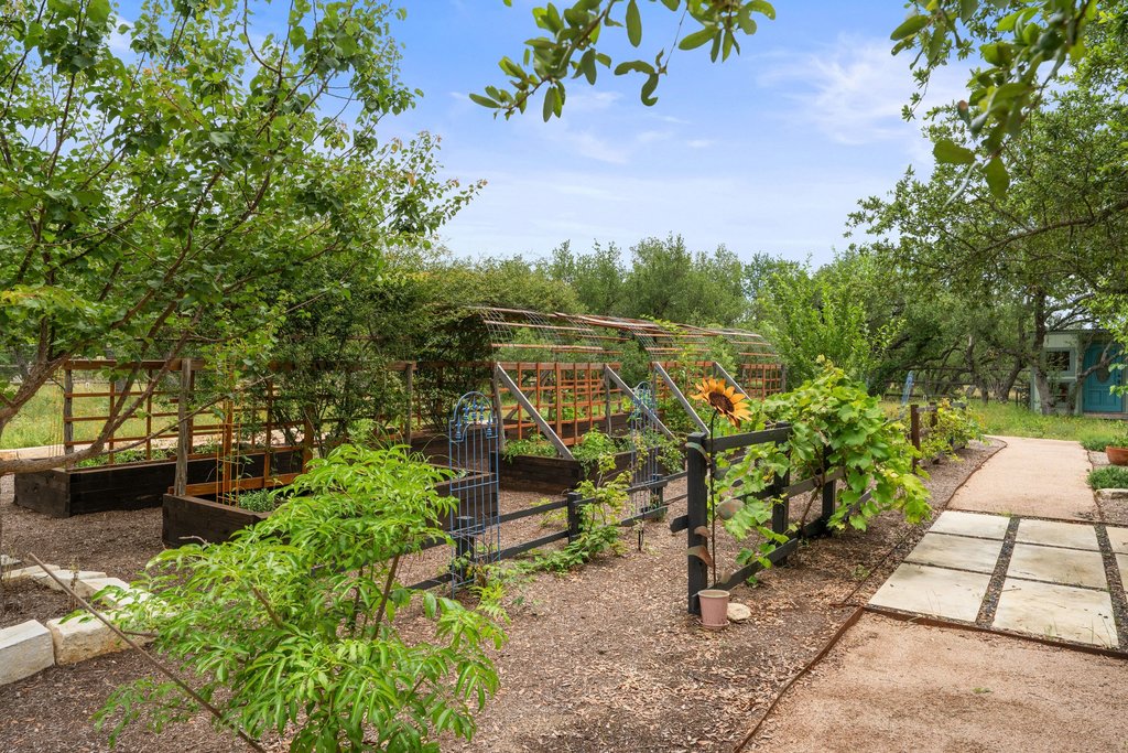 290 Sunset Ridge Dripping Springs, TX 78620 - Photo 37 of 37 A verdant garden oasis with raised beds and trellises creates a tranquil outdoor retreat.