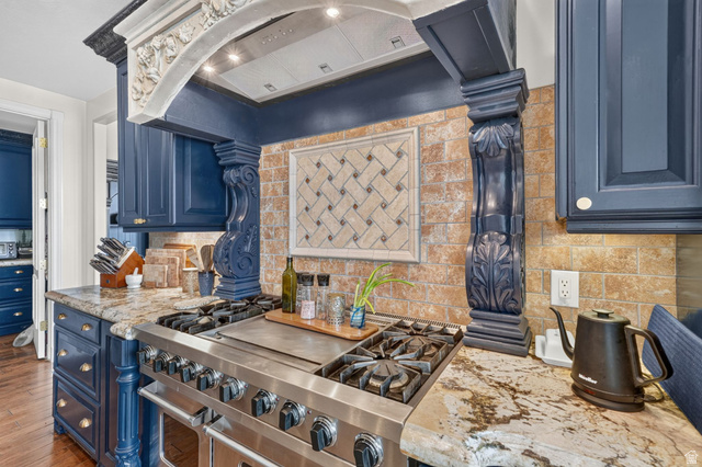 767 Draper View Road Draper, UT 84020 - Photo 15 of 71 Gourmet kitchen featuring a professional-grade stainless steel range with multiple burners and griddle