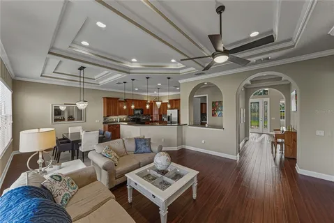 a view of a living room and dining room