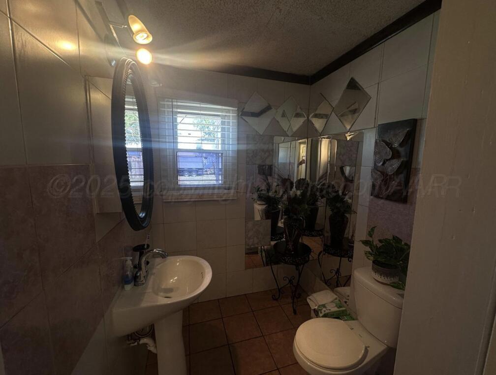 310 Ave L Sunray, TX 79086 - Photo 21 of 24 a bathroom with a toilet a sink and mirror