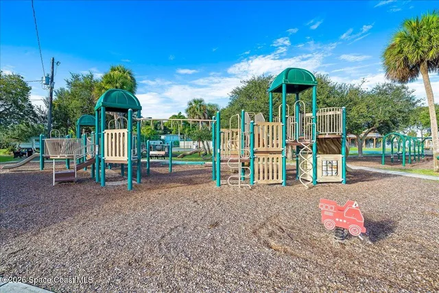 a view of a park with slide