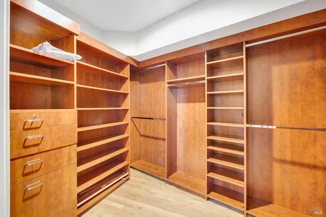 a view of walk in closet with empty racks