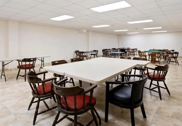 a view of a dining area with furniture
