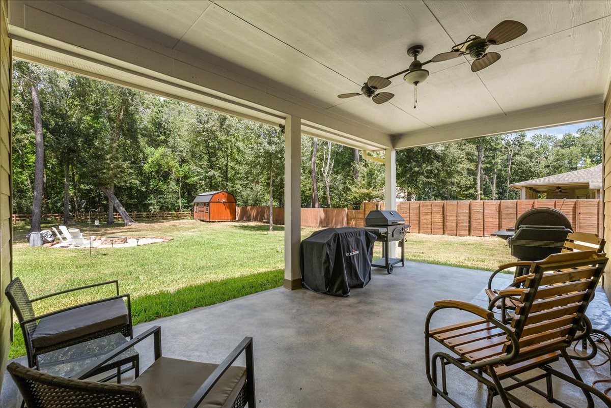 The covered back patio creates the perfect spot for morning coffee, weekend cookouts or simply enjoying the view.