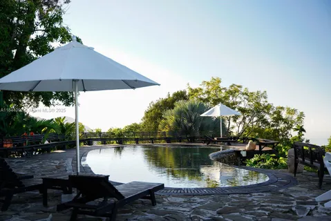 a view of a lake with a patio near a lake view