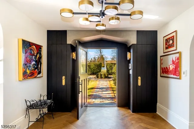 a view of a hallway with workspace