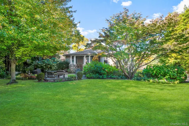 a view of a patio with table and chairs and potted plants