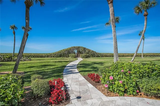 a view of a garden with a flower garden
