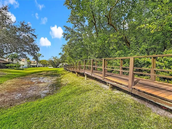a view of a wooden bridge