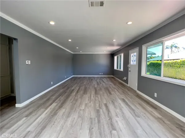 a view of an empty room with racks