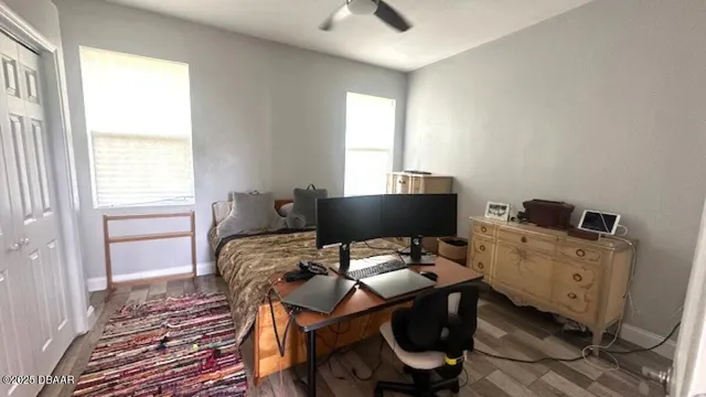 a workspace with furniture and window