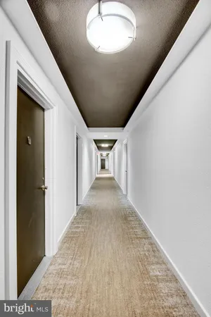 a view of a hallway with painted walls