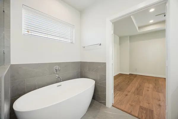 a bathroom with a bathtub