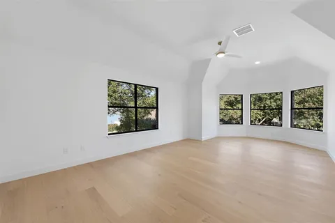 en view interior of a house with large windows