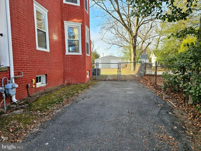 a view of a backyard with a garden and tree