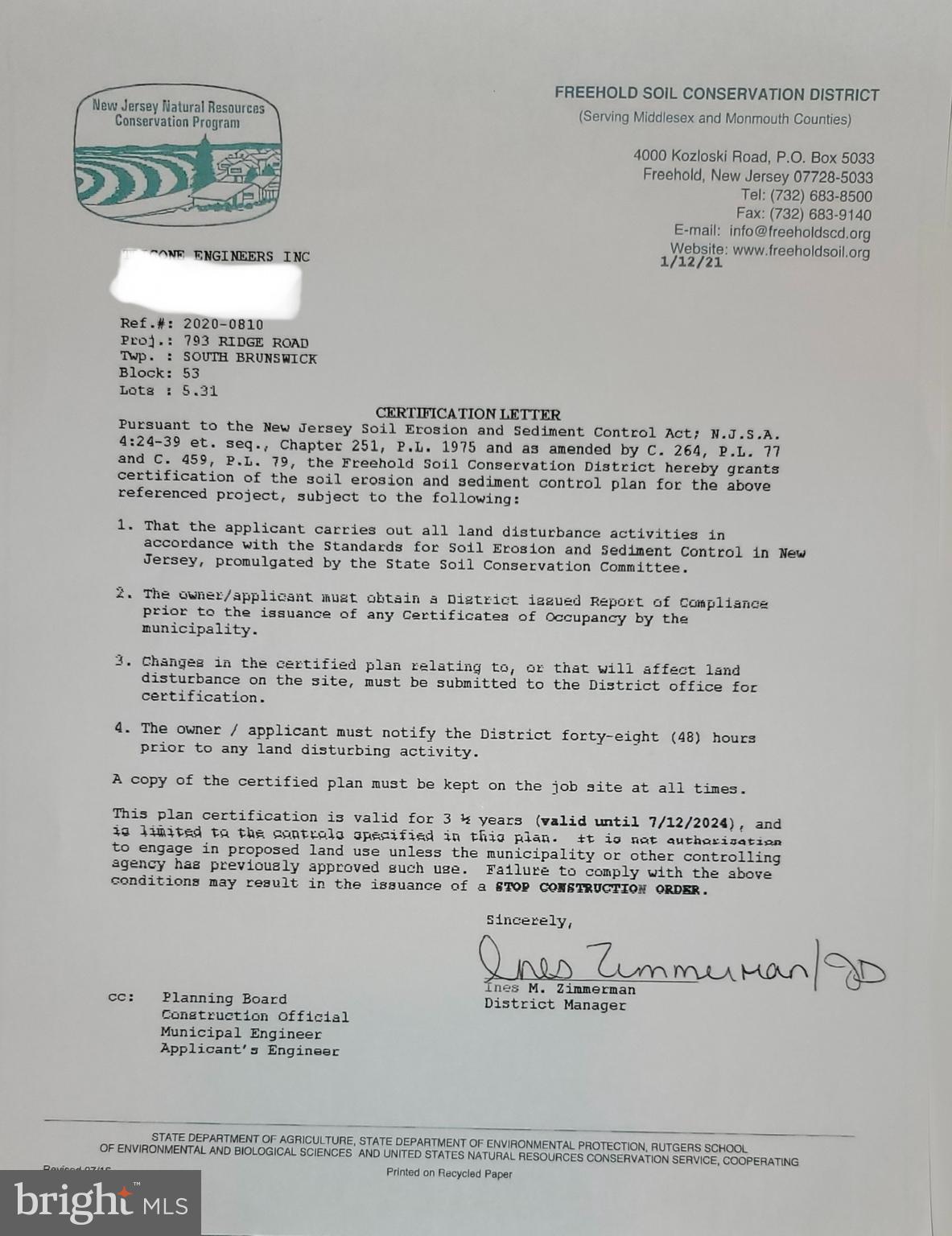 Freehold soil permit letter