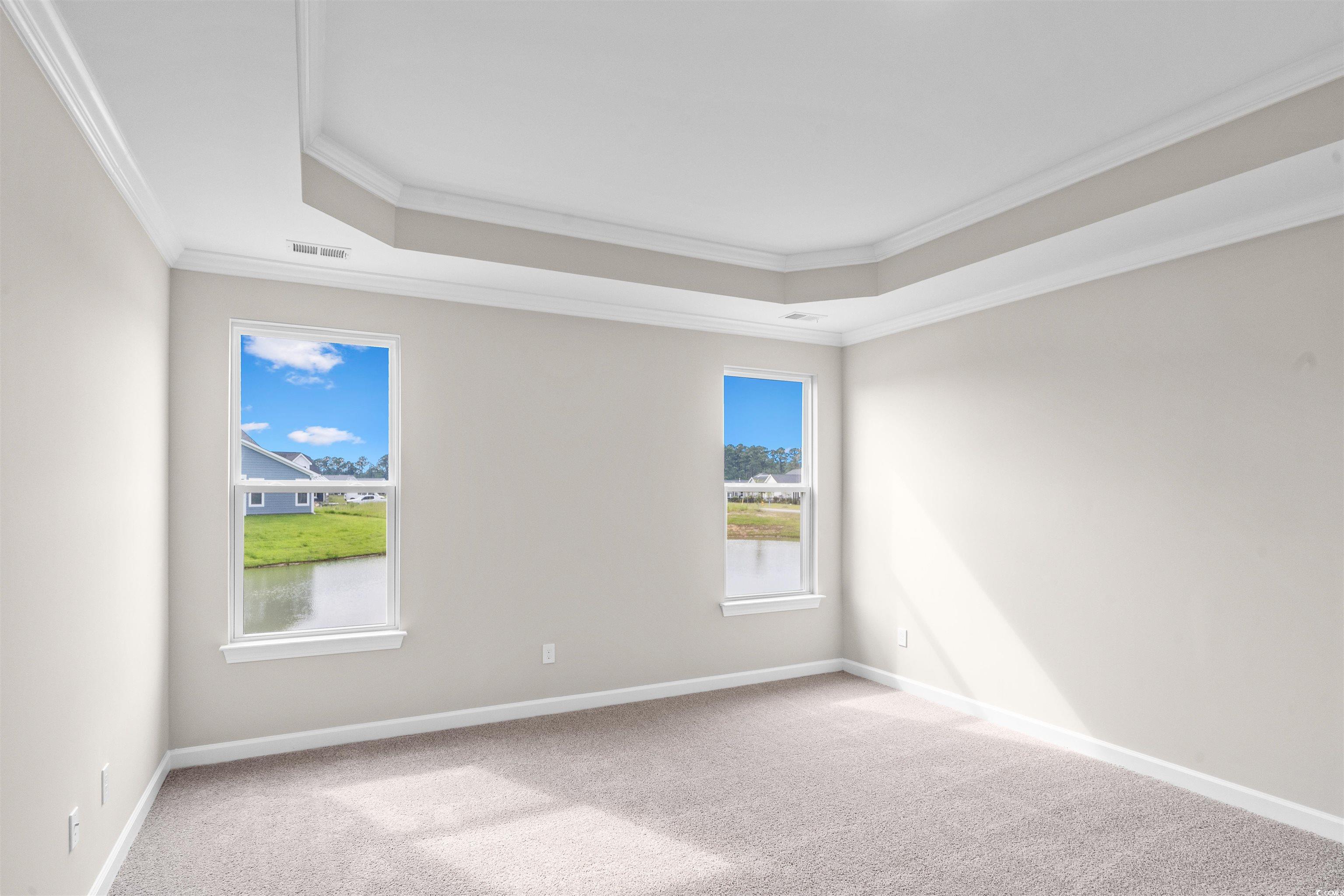 763 St Vincent Loop Little River, SC 29566 - Photo 13 of 33 Empty room with crown molding, a tray ceiling, and carpet