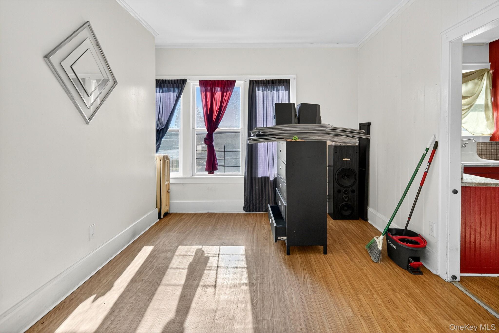 964 State Street Schenectady, NY 12307 - Photo 15 of 24 Exercise area featuring ornamental molding, light wood-type flooring, and radiator heating unit