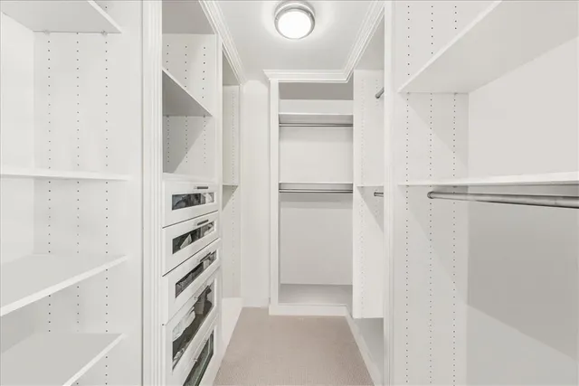 a view of walk in closet with empty racks