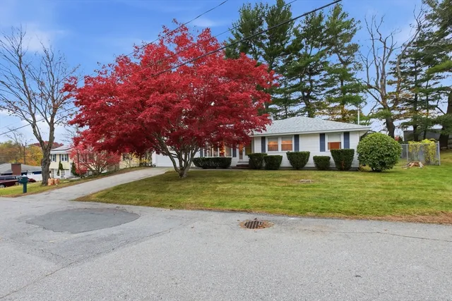 a front view of a house with a yard and pathway