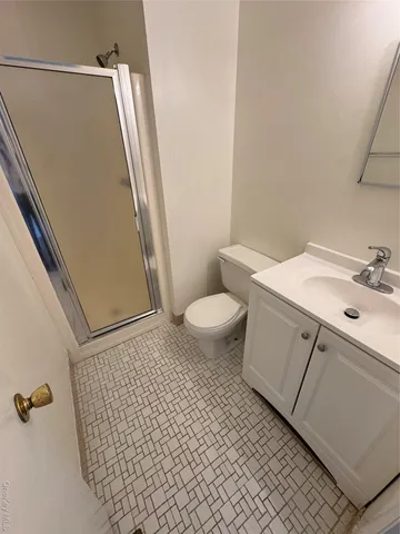 a bathroom with a sink a toilet a mirror and shower