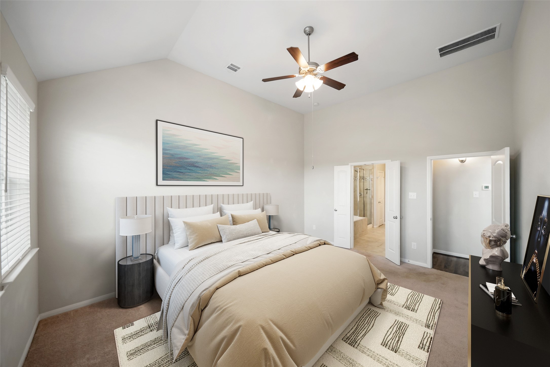 234 Ashley Way Alvin, TX 77511 - Photo 23 of 42 a bedroom with a large bed and a chandelier