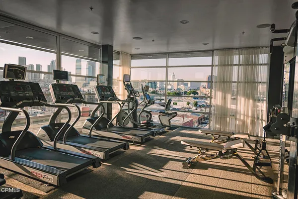 a view of a room with gym equipment