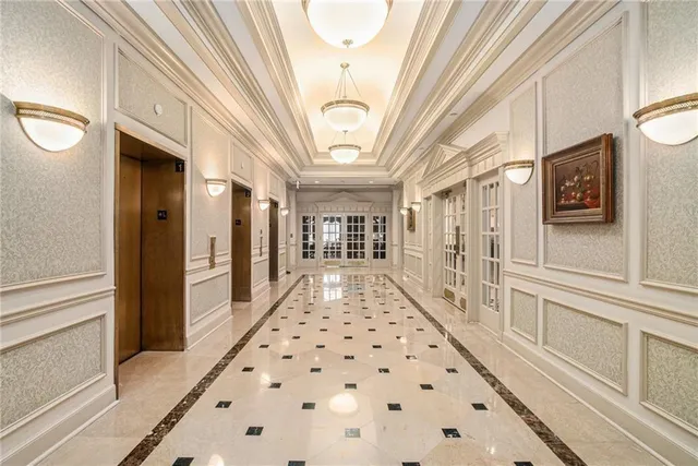 a hallway with windows