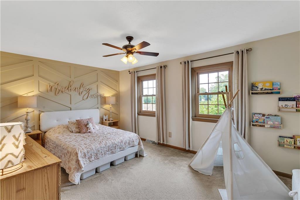 3 Sarah Court Irwin, PA 15642 - Photo 28 of 36 16x12 Bedroom #2 with Ceiling Fan, Neutral Palette, and Custom Accent Wall.