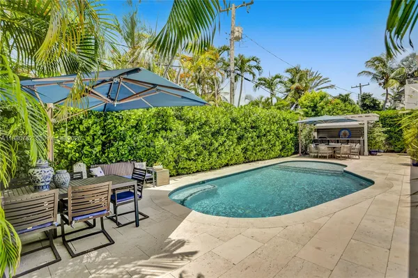 a view of a backyard with a sitting area