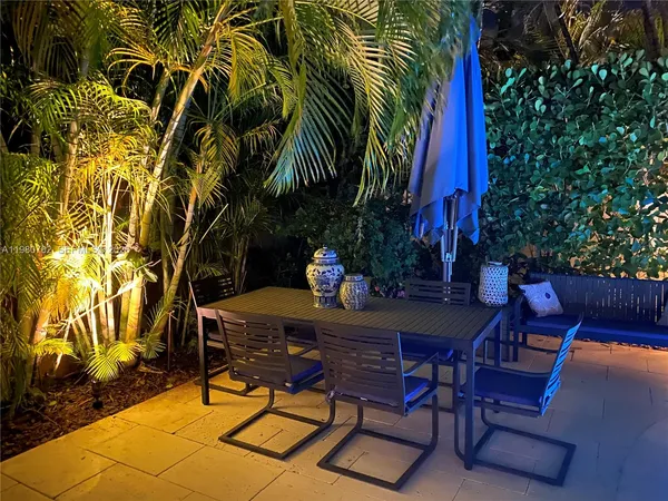 a view of a chairs and table in patio
