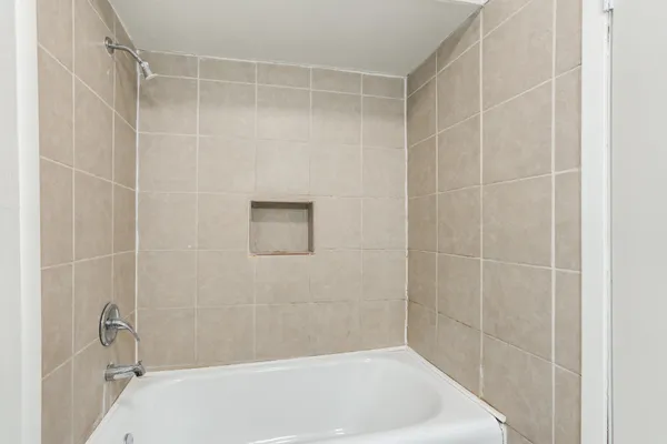 a bathroom with a bathtub