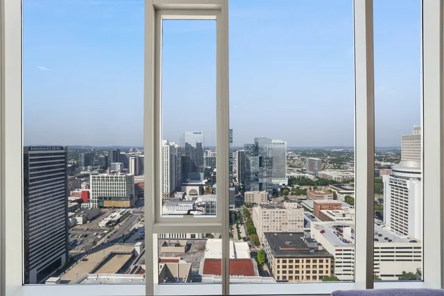 a view of a balcony with city view