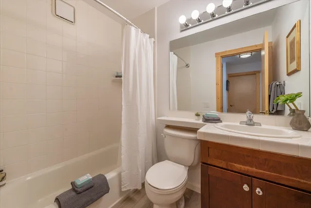 a bathroom with a toilet a sink a tub and mirror