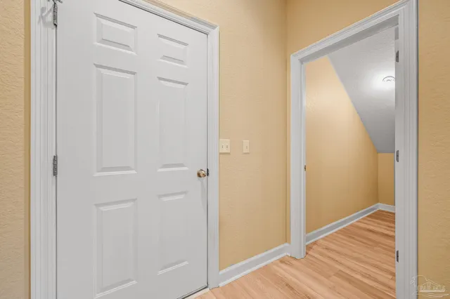 a view of backyard with large trees