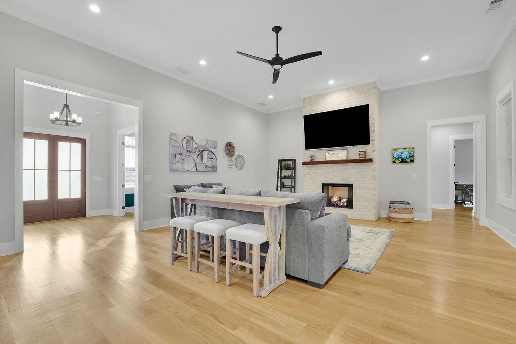 29 Ravenfield Road Taylorsville, GA 30178 - Photo 17 of 80 a living room with furniture a flat screen tv and a fireplace