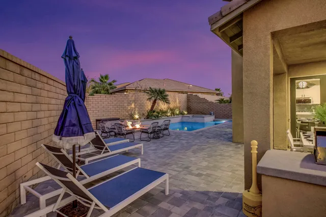 a view of a terrace with a garden
