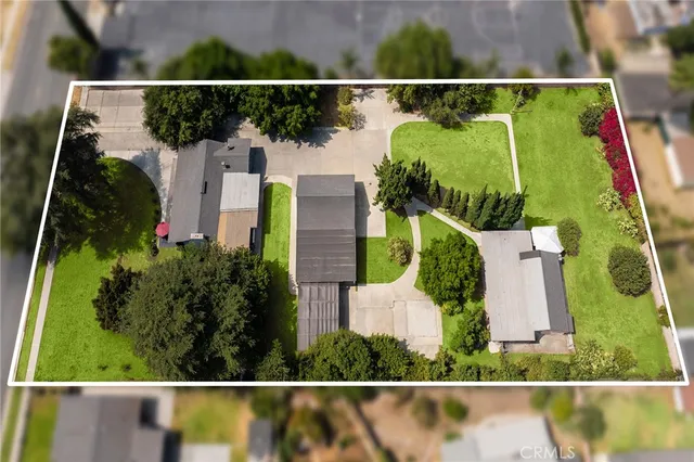 an aerial view of a swimming pool
