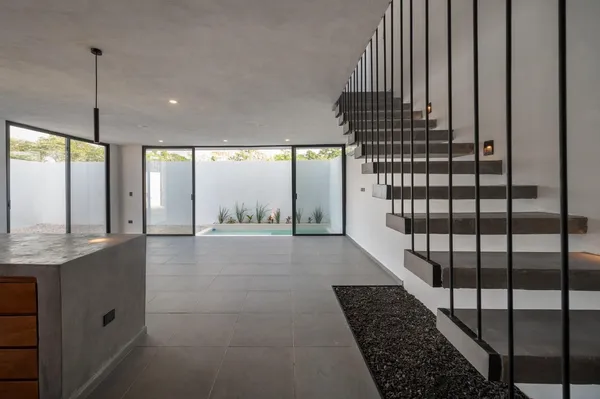 a view of lobby with stairs