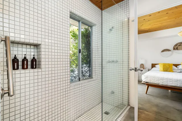 a bathroom with a shower