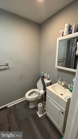 a bathroom with a toilet a sink and mirror