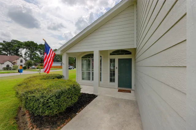 a view of a house with backyard and porch