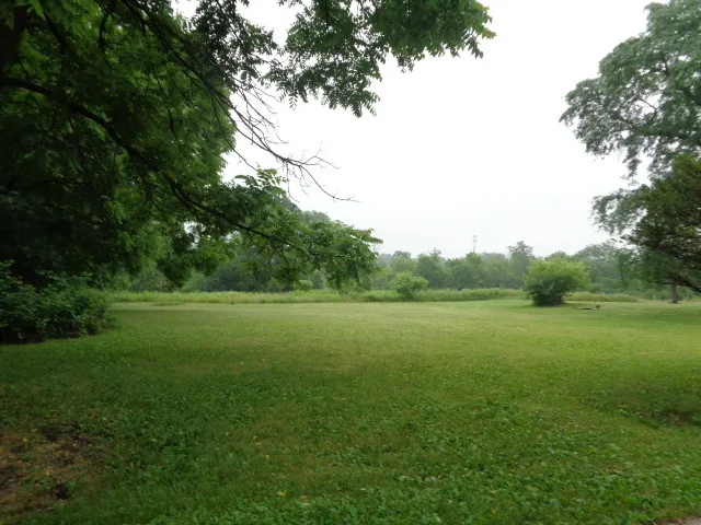 a view of a lake with a yard