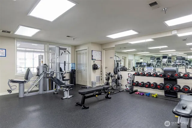 a view of a room with gym equipment