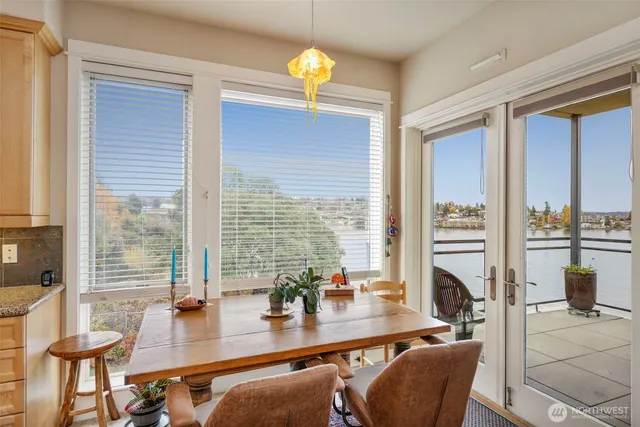 a workspace with furniture and window