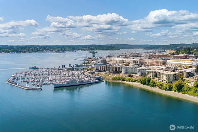 a view of a lake with a city