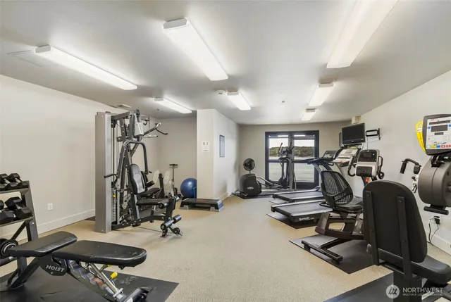 a view of a room with gym equipment