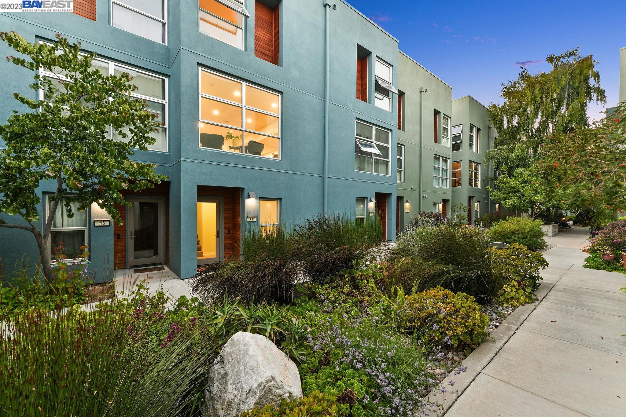 a view of a building with a garden