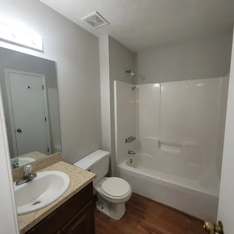 a bathroom with a sink toilet vanity and shower
