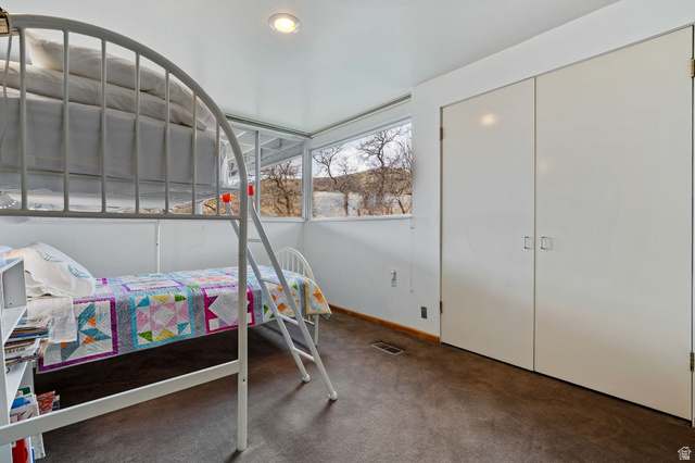 1856 Fort Canyon Road Alpine, UT 84004 - Photo 17 of 49 Carpeted room featuring a double-door closet, large windows, and recessed lighting